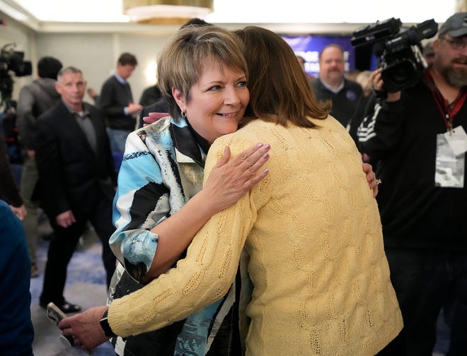 Supreme Court candidate Janet Protasiewicz greets supporters during her the election night watch party for state Supreme Court at Saint Kate - The Arts Hotel in Milwaukee  on Tuesday, April 4, 2023. Wisconsin voters headed to the polls for the spring general election to determine a new justice on the Supreme Court as well as other local, nonpartisan offices. Protasiewicz is facing off against Daniel Kelly for a spot on Wisconsin's top court.