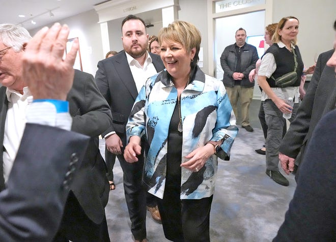 Supreme Court candidate Janet Protasiewicz greets supporters during her the election night watch party for state Supreme Court at Saint Kate - The Arts Hotel in Milwaukee  on Tuesday, April 4, 2023. Wisconsin voters headed to the polls for the spring general election to determine a new justice on the Supreme Court as well as other local, nonpartisan offices. Protasiewicz is facing off against Daniel Kelly for a spot on Wisconsin's top court.