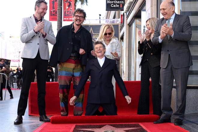 Pedro Pascal, Willem Dafoe, Patricia Arquette and President and CEO for Hollywood Chamber Steve Nissen attend the Hollywood Walk of Fame Star Ceremony for Willem Dafoe on Jan. 8, 2024, in Hollywood, California.