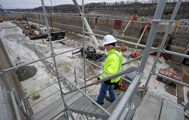 Lockmaster Steve Heidbrider walks down to the bottom at Lock and Dam No. 2 Tuesday, January 30, 2024 on the Mississippi River in Hastings, Minnesota. Late last year, the U.S. Army Corps of Engineers, St. Paul District dewatered the lock chamber for routine inspection, maintenance and repairs. Locks are dewatered on a 20-year cycle. The dewatering is accomplished by placing large bulkheads at the upstream and downstream ends of the lock chamber to prevent the flow of water into the chamber. The lock will reopen for shipping on March 5.

Mark Hoffman/Milwaukee Journal Sentinel