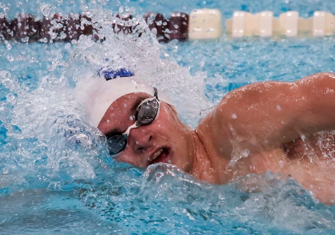 Brillion/Valders/Chilton’s Bryce Hedtke swims the 200-yard IM at the 2024 EWC Championship Swim Meet, Saturday, February 3, 2024, in Kiel, Wis.