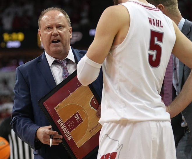 Wisconsin head coach Greg Gard is shown during the second half of their game Sunday, February 4, 2024 at the Kohl Center in Madison, Wisconsin. Purdue beat Wisconsin 75-69.
